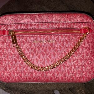 Michael Kors Red Textured Bag with Gold Chain